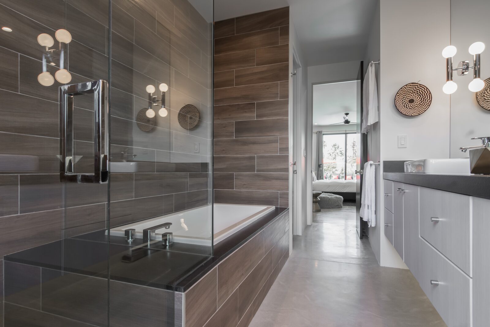 5 Palms Estate en-suite bathroom with walk-in shower and pool view