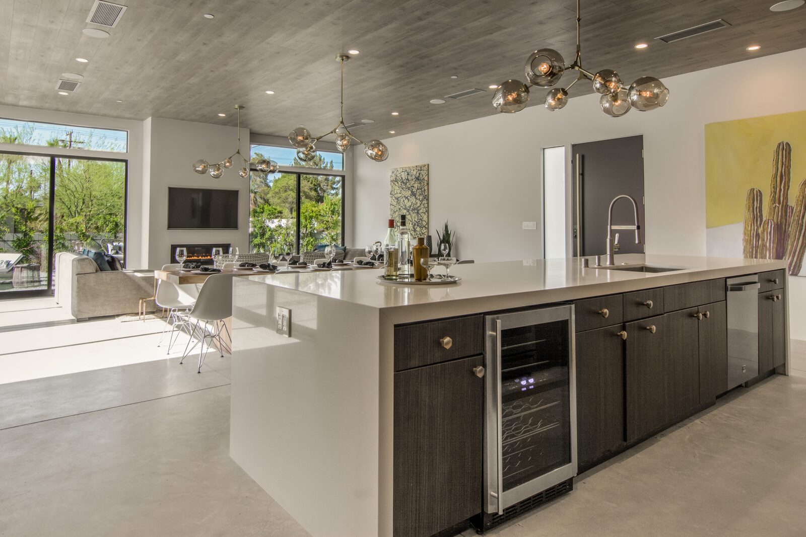 5 Palms Estate chef's kitchen with bar seating and geometric tile