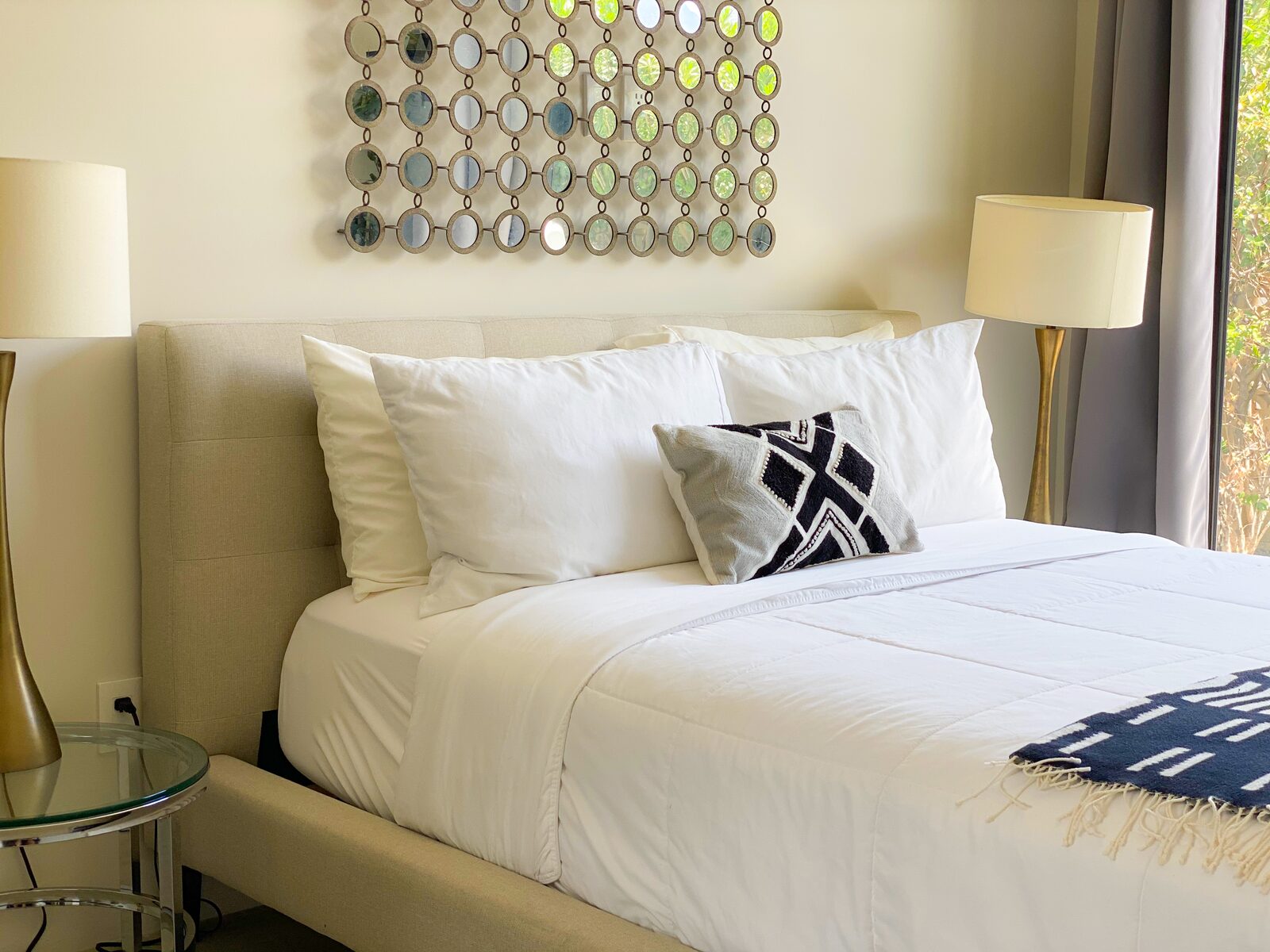5 Palms Estate guest bedroom with layered lighting