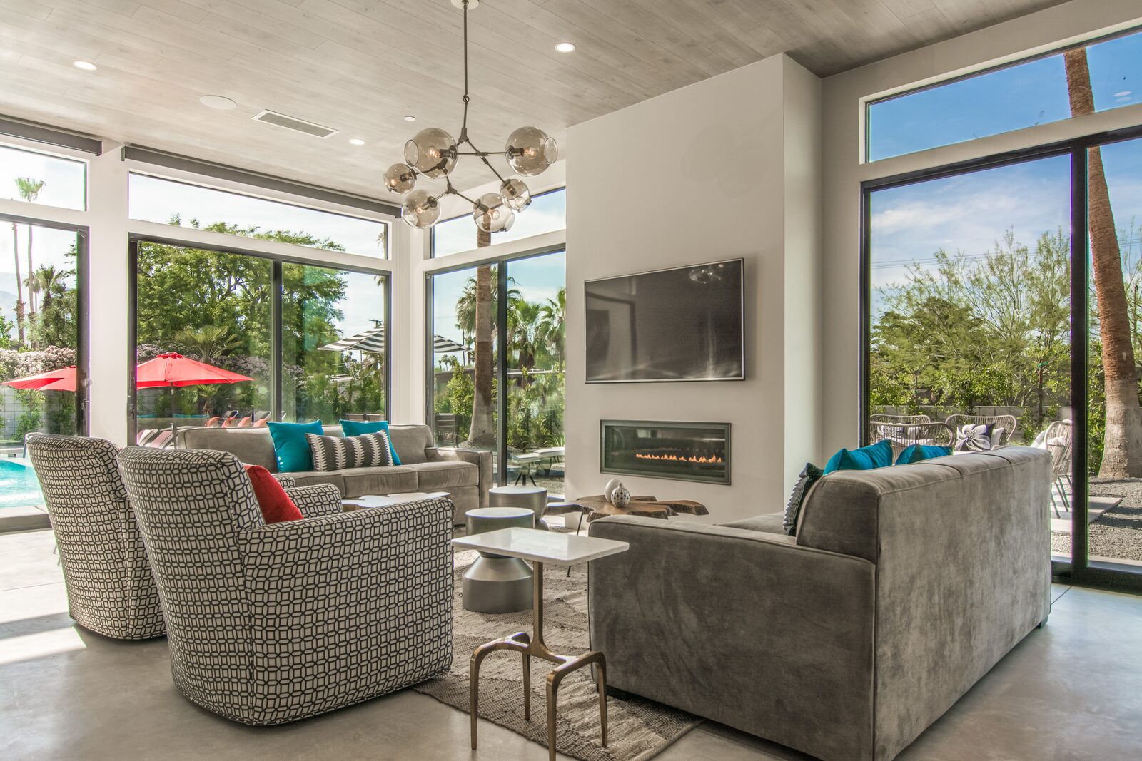 5 Palms Estate lounge and living area with fireplace
